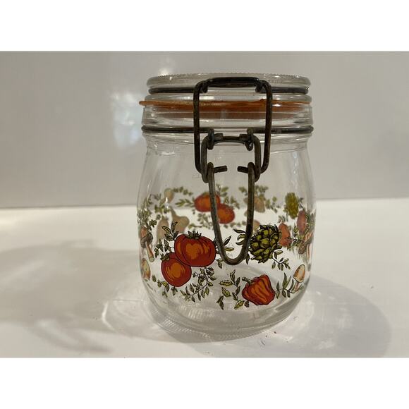 Vtg ARC France Spice Of Life Glass Jar Canister Mushroom Veggie Bail Hinged Lid - Picture 4 of 8